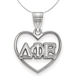Sterling Silver Delta Phi Epsilon Heart Greek Necklace - 24 Inch